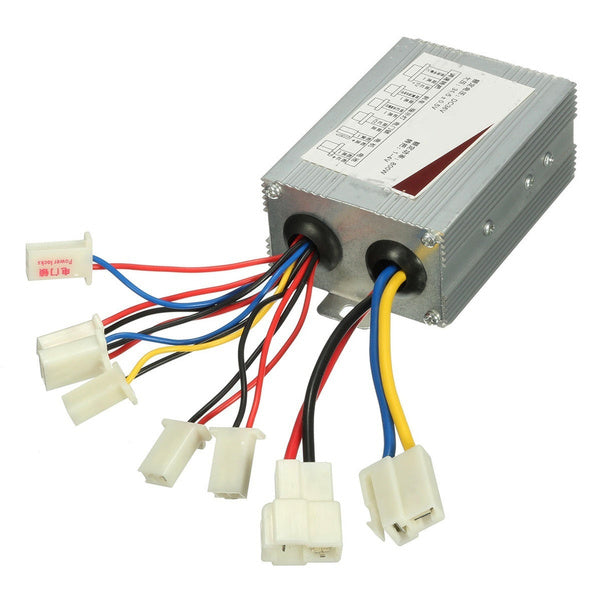 A 24 volt 250 watt motor controller with multiple colored wires and labeled connectors.